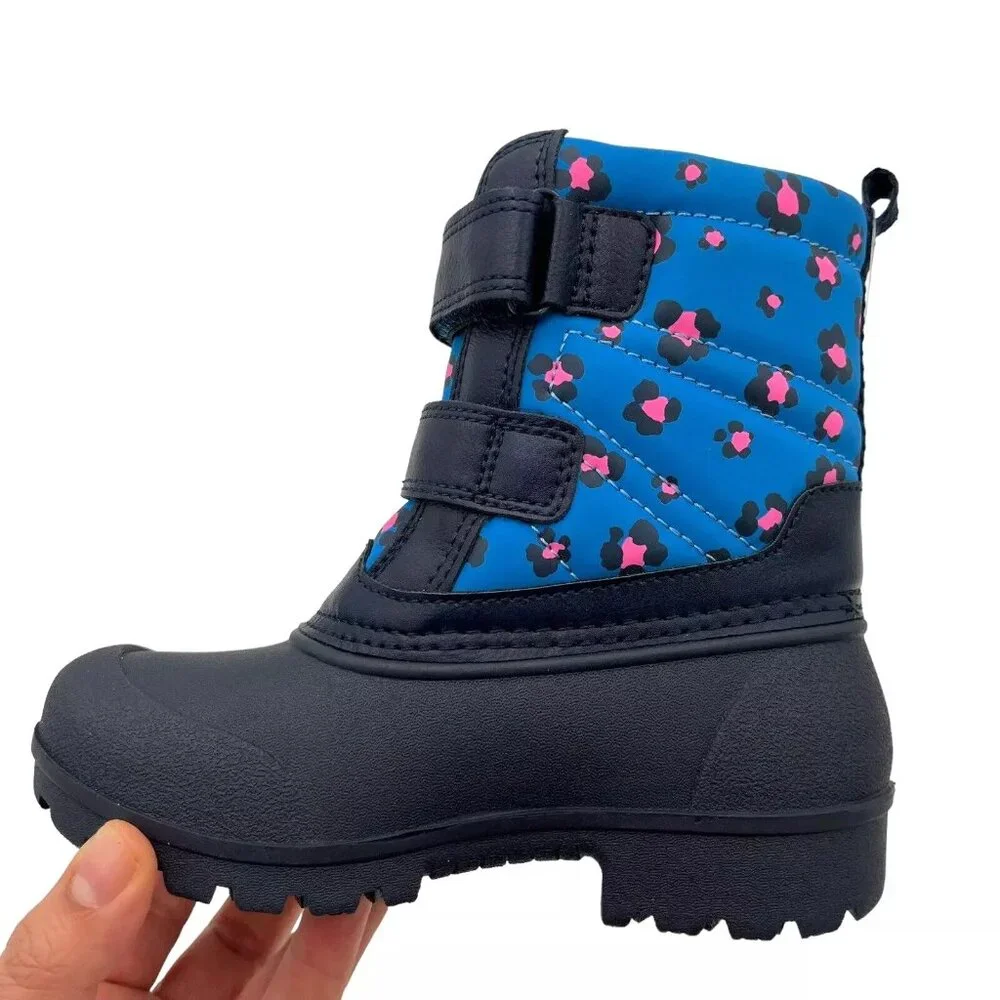 Carters‎ Toddler Girl's Snow Boots Size 8 Pink Navy Blue Slip on Warm & Comfy